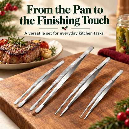 4-Piece Kitchen Tweezer Set ✨ – 10" & 12" Stainless Steel Tongs