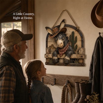 🫏🌵 Rustic Cowboy Donkey Wall Hanging – Western Farmhouse Décor & Country Keepsake