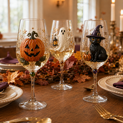 🎃✨ Enchanted Halloween Wine Glass Collection – 6-Piece 3D Spooky Gift Box Set