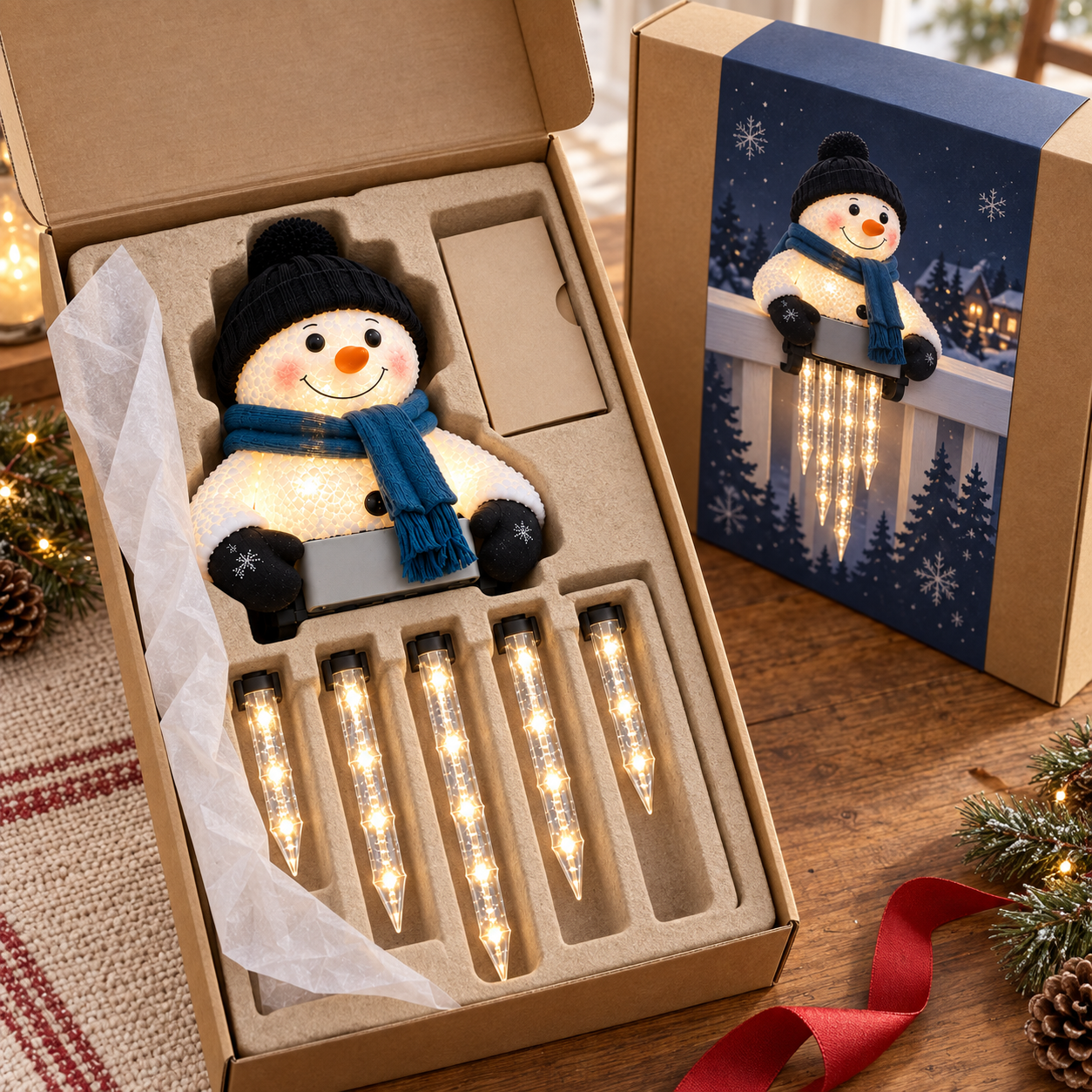⛄✨ WinterGlow Snowman Icicle Light – Festive LED Railing & Christmas Hanging Décor