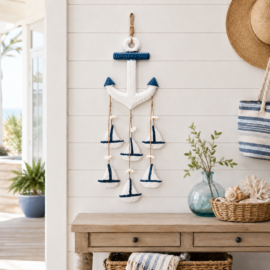 Coastal Wall Hanging Decor, Blue and White Nautical Hanging Ornament