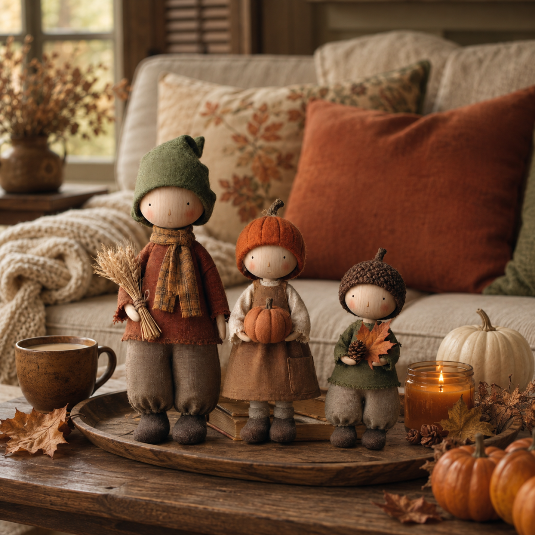 Set of 3 Rustic Fall Harvest Doll Figurines