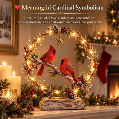 Lighted Cardinal Tabletop Decor, Rustic Red Cardinal Pair with Warm LED Lights