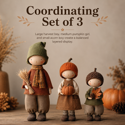 Set of 3 Rustic Fall Harvest Doll Figurines