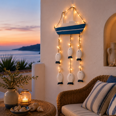 Coastal Wall Hanging Decor, Blue and White Nautical Hanging Ornament