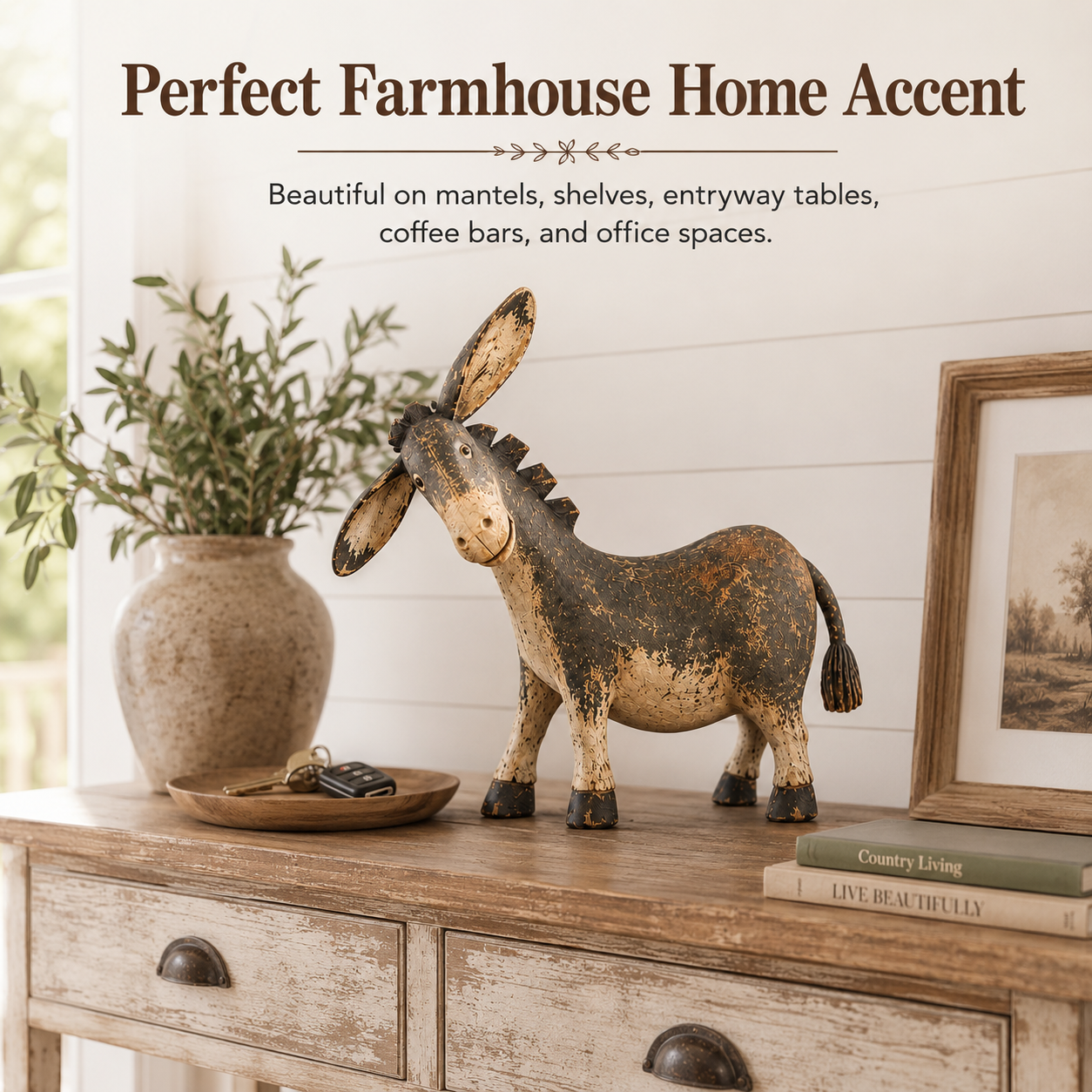 Rustic donkey figurine size and scale reference
