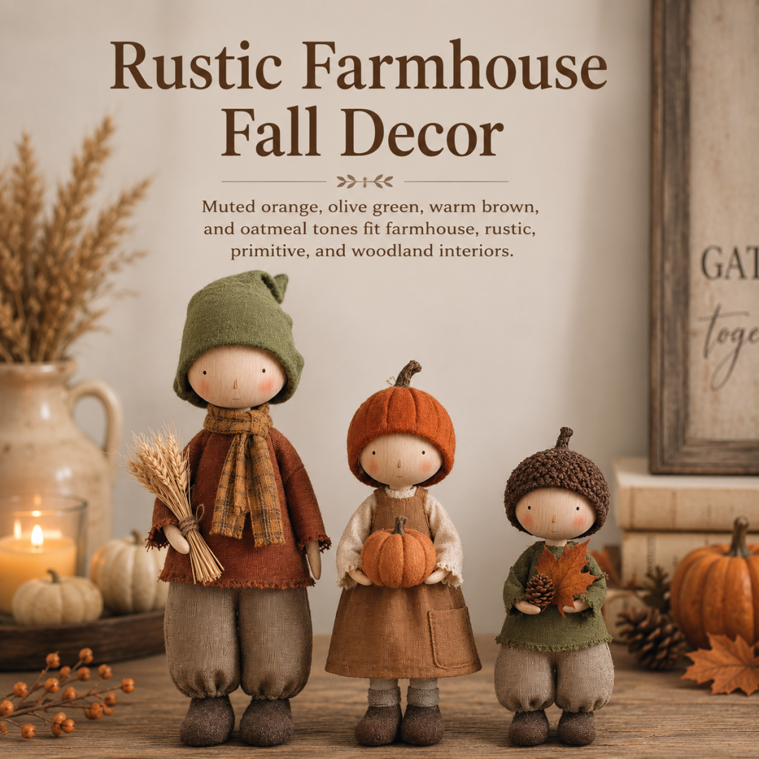 Set of 3 Rustic Fall Harvest Doll Figurines
