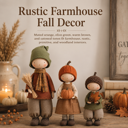 Set of 3 Rustic Fall Harvest Doll Figurines