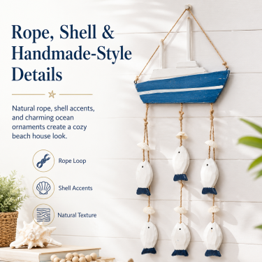 Coastal Wall Hanging Decor, Blue and White Nautical Hanging Ornament
