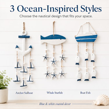 Coastal Wall Hanging Decor, Blue and White Nautical Hanging Ornament