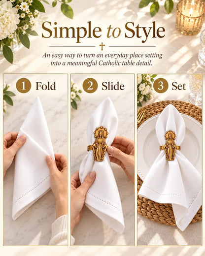 ✝️ Catholic Napkin Rings | Sacred Heart, Virgin Mary & Sacred Heart of Jesus Table Decor