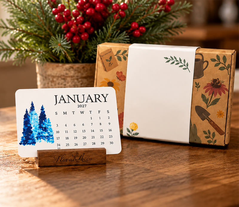 Botanical calendar with decorative packaging