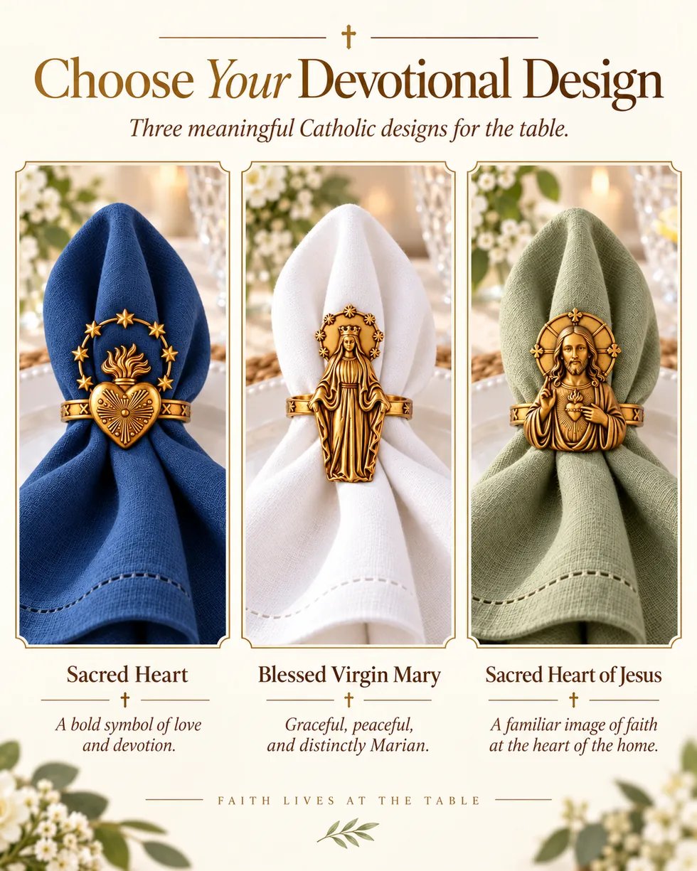 ✝️ Catholic Napkin Rings | Sacred Heart, Virgin Mary & Sacred Heart of Jesus Table Decor