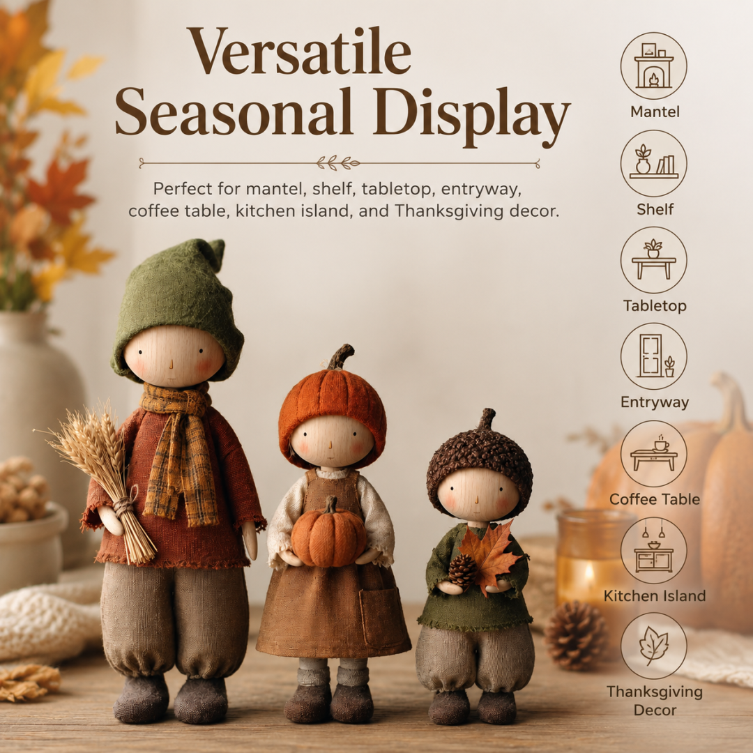 Size and scale of the three rustic harvest doll figurines