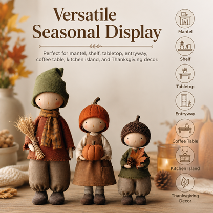 Set of 3 Rustic Fall Harvest Doll Figurines