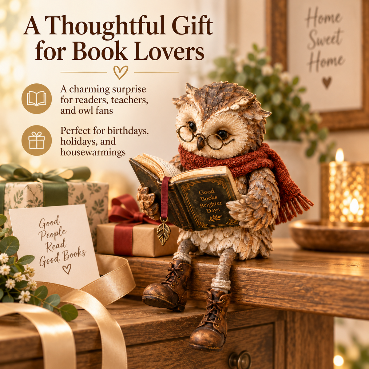 Reading Owl Figurine presented as a thoughtful gift for a book lover
