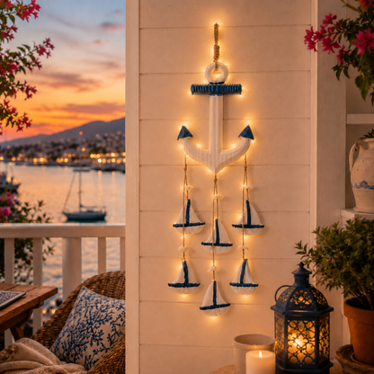 Coastal Wall Hanging Decor, Blue and White Nautical Hanging Ornament