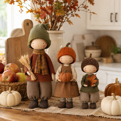 Set of 3 Rustic Fall Harvest Doll Figurines