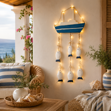 Coastal Wall Hanging Decor, Blue and White Nautical Hanging Ornament