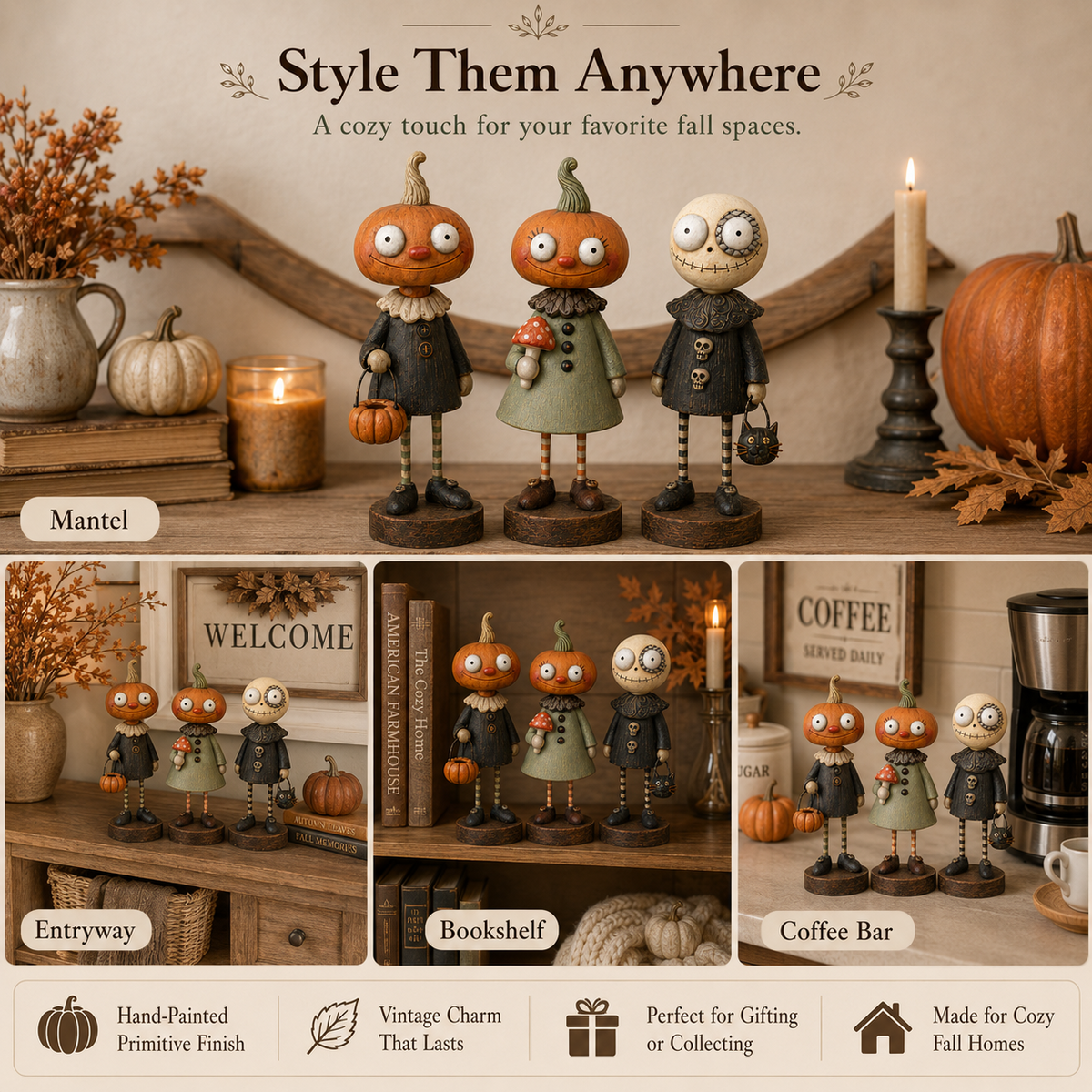 Primitive Pumpkin Friends – Vintage Halloween Figurines Collection