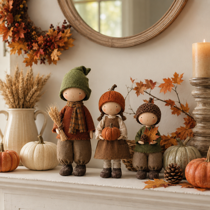 Set of 3 Rustic Fall Harvest Doll Figurines