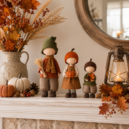 Set of 3 Rustic Fall Harvest Doll Figurines