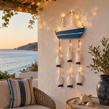 Coastal Wall Hanging Decor, Blue and White Nautical Hanging Ornament