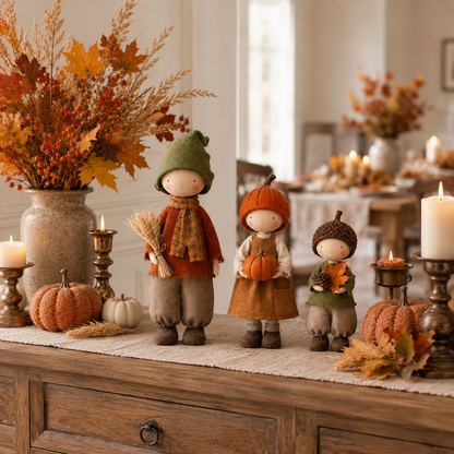 Set of 3 Rustic Fall Harvest Doll Figurines