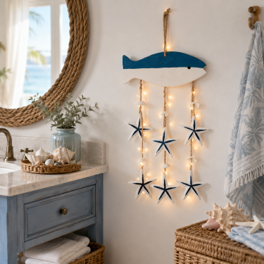 Coastal Wall Hanging Decor, Blue and White Nautical Hanging Ornament