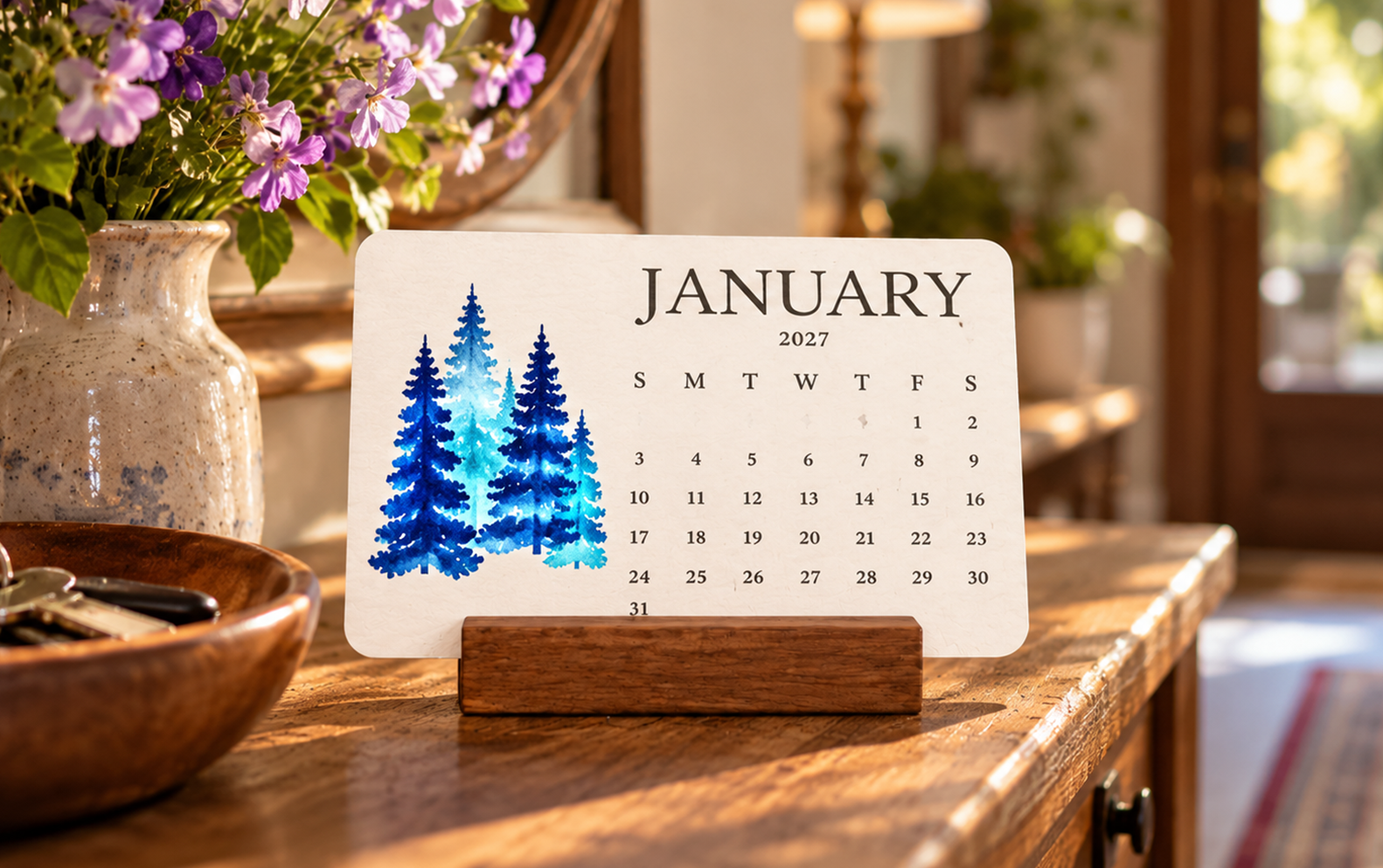 January calendar card displayed in a cozy home