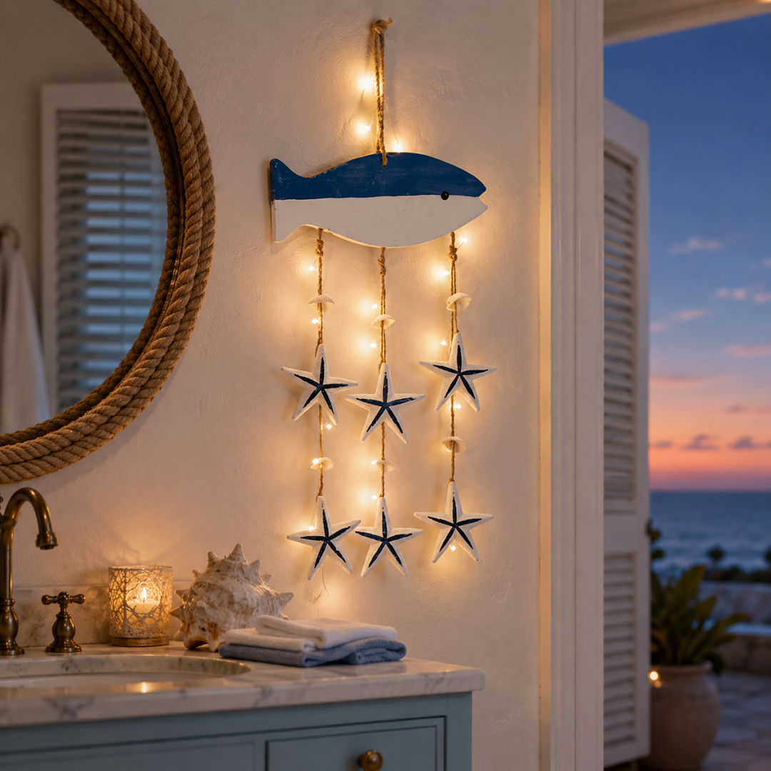 Coastal Wall Hanging Decor, Blue and White Nautical Hanging Ornament