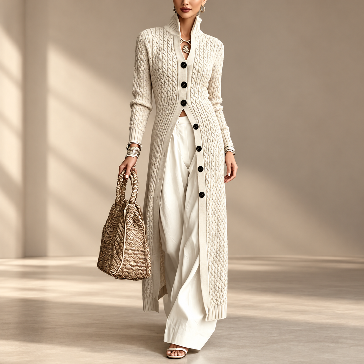 🧶✨ Women’s Long Cable Knit Cardigan – Elegant Full-Length Layer for Cozy Days