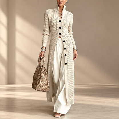 🧶✨ Women’s Long Cable Knit Cardigan – Elegant Full-Length Layer for Cozy Days
