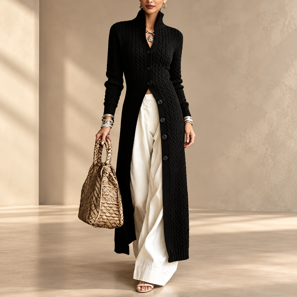 🧶✨ Women’s Long Cable Knit Cardigan – Elegant Full-Length Layer for Cozy Days
