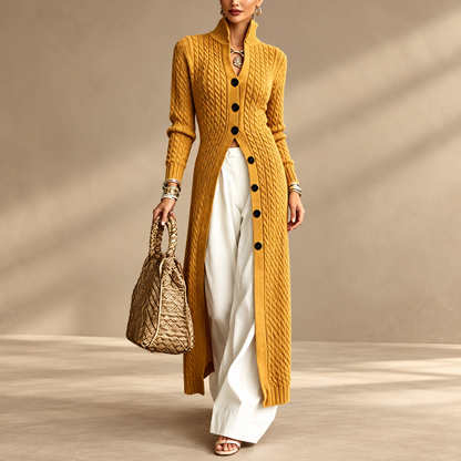 🧶✨ Women’s Long Cable Knit Cardigan – Elegant Full-Length Layer for Cozy Days