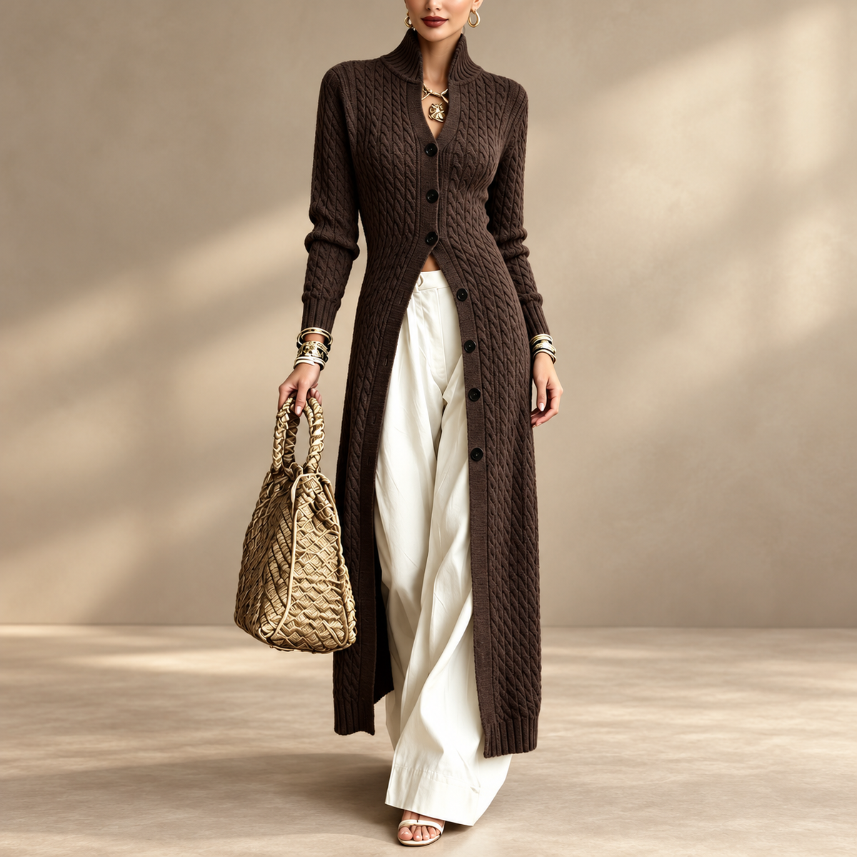 🧶✨ Women’s Long Cable Knit Cardigan – Elegant Full-Length Layer for Cozy Days