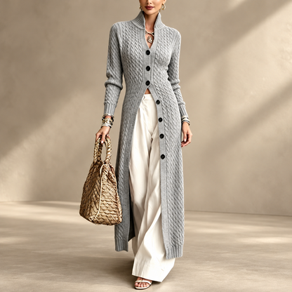 🧶✨ Women’s Long Cable Knit Cardigan – Elegant Full-Length Layer for Cozy Days