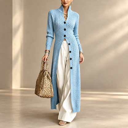 🧶✨ Women’s Long Cable Knit Cardigan – Elegant Full-Length Layer for Cozy Days
