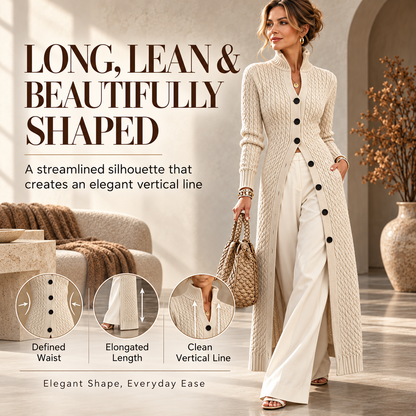 🧶✨ Women’s Long Cable Knit Cardigan – Elegant Full-Length Layer for Cozy Days