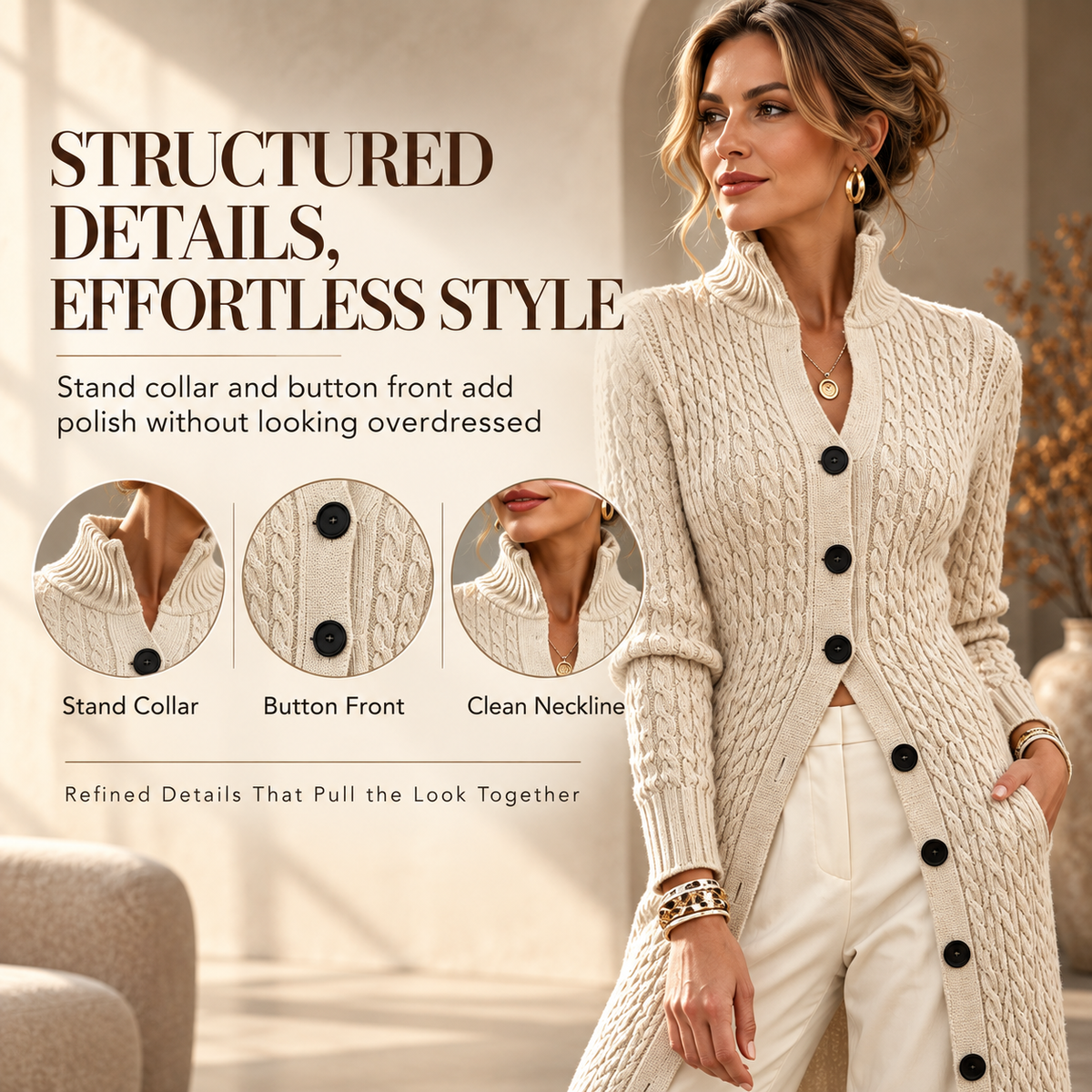 🧶✨ Women’s Long Cable Knit Cardigan – Elegant Full-Length Layer for Cozy Days