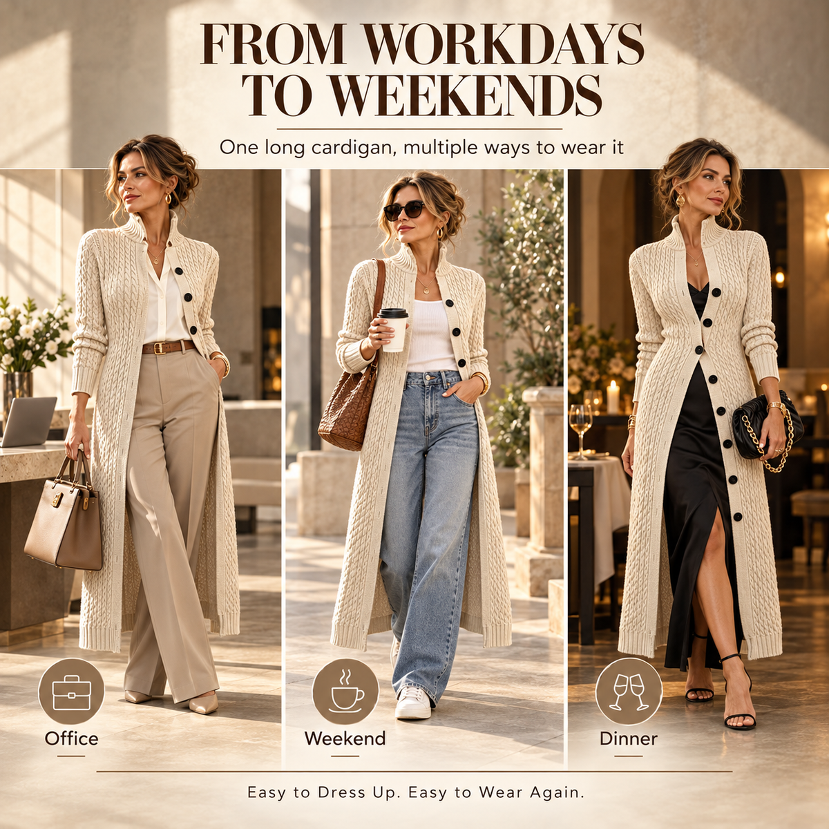 🧶✨ Women’s Long Cable Knit Cardigan – Elegant Full-Length Layer for Cozy Days