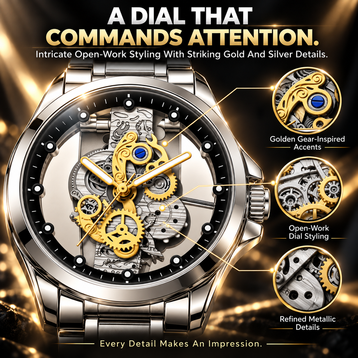 ⌚✨ Men’s Luxury Skeleton Watch – Gold Gear Detail & Timeless Mechanical Style