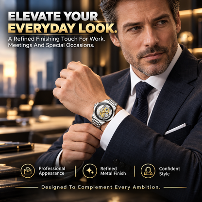 ⌚✨ Men’s Luxury Skeleton Watch – Gold Gear Detail & Timeless Mechanical Style