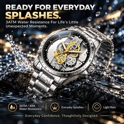⌚✨ Men’s Luxury Skeleton Watch – Gold Gear Detail & Timeless Mechanical Style