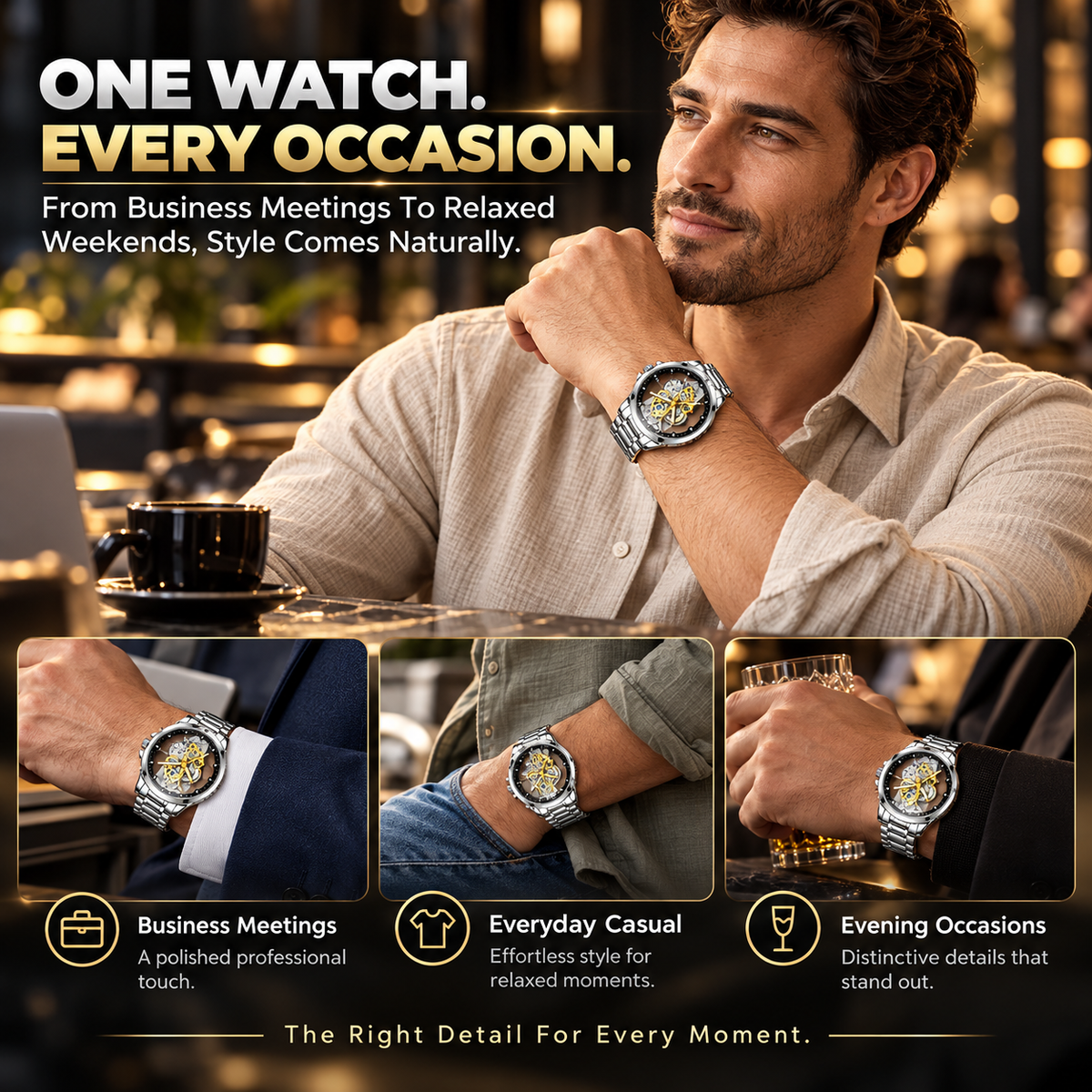 ⌚✨ Men’s Luxury Skeleton Watch – Gold Gear Detail & Timeless Mechanical Style