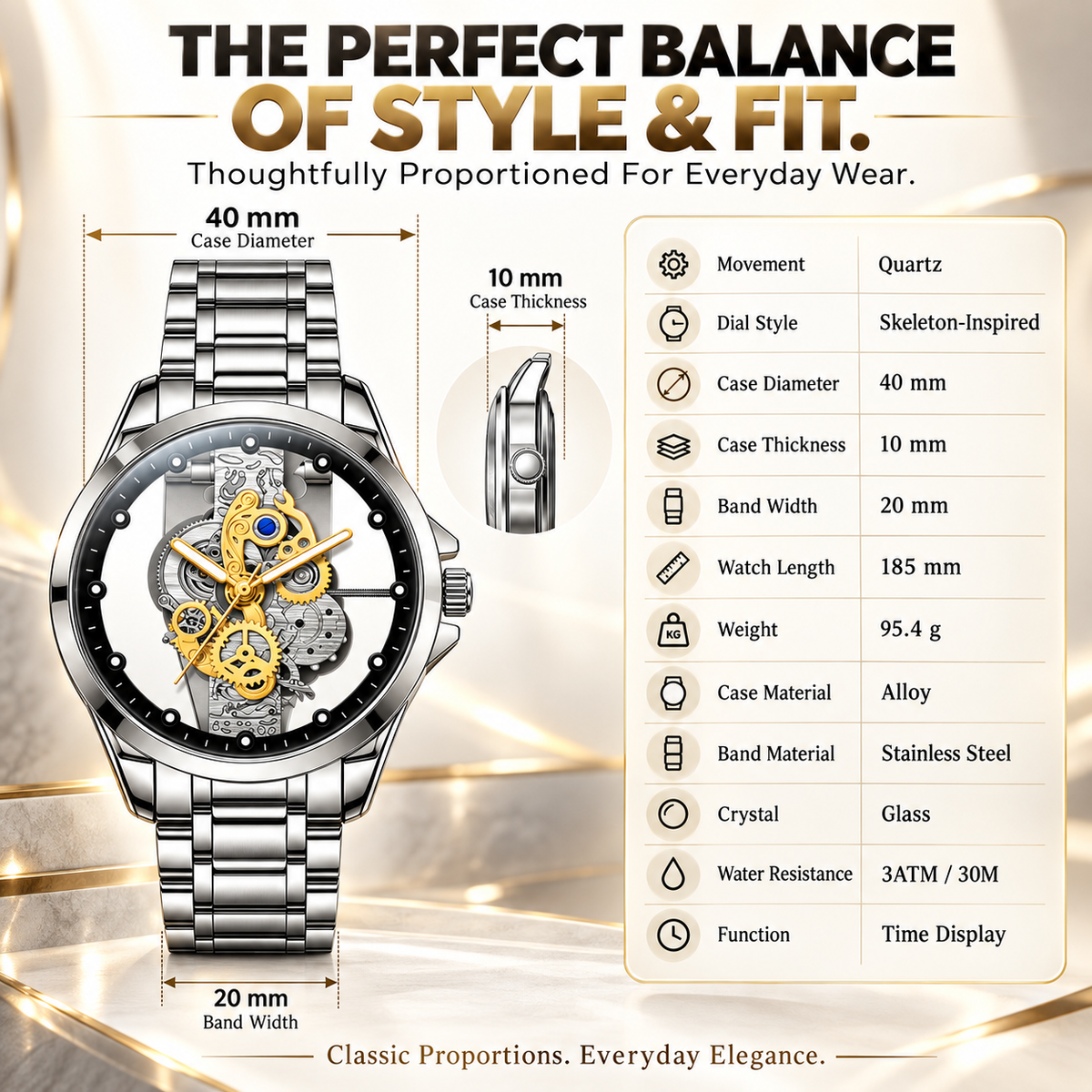 ⌚✨ Men’s Luxury Skeleton Watch – Gold Gear Detail & Timeless Mechanical Style