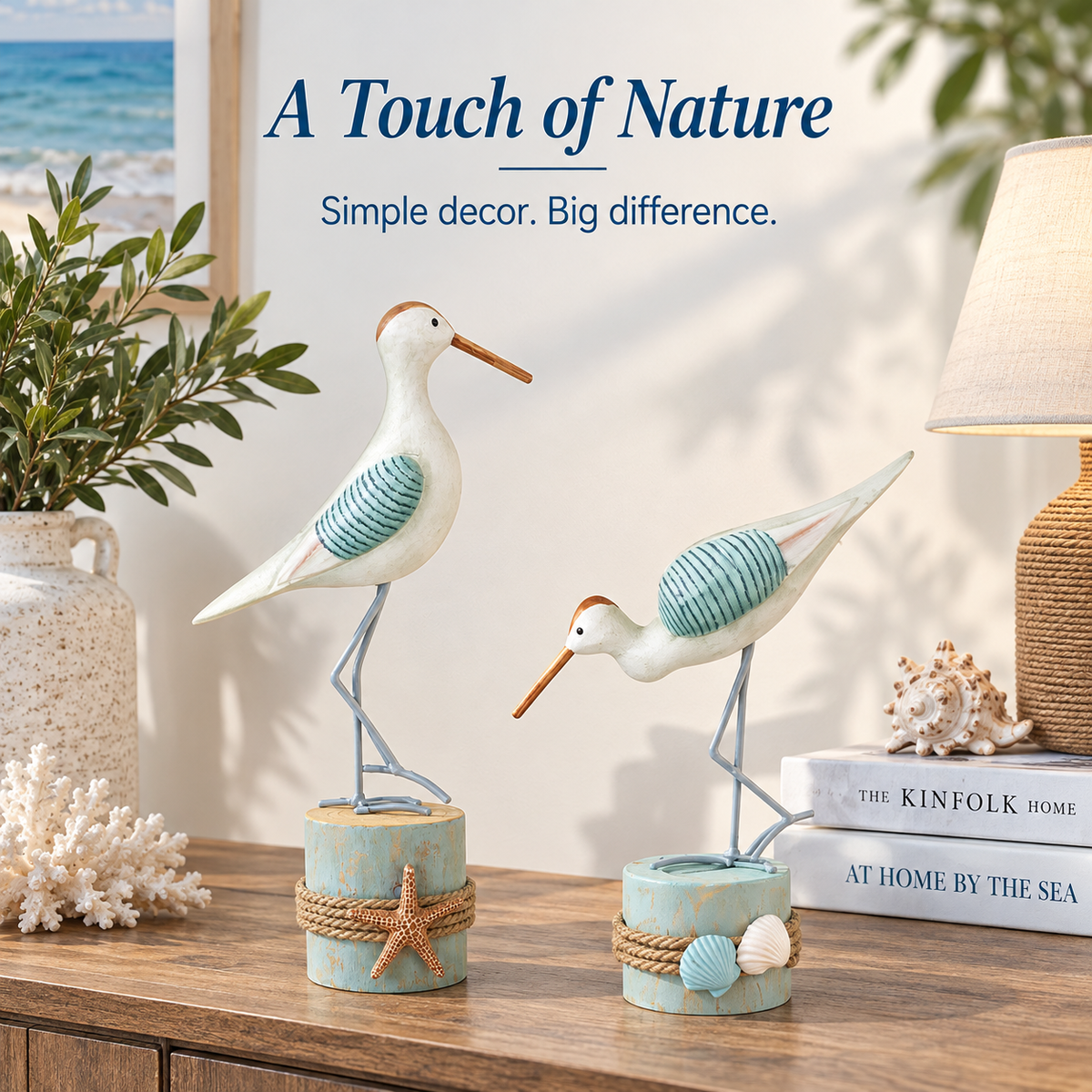 🌊 Coastal Shorebird Wooden Figurines – Rustic Beach House Decor