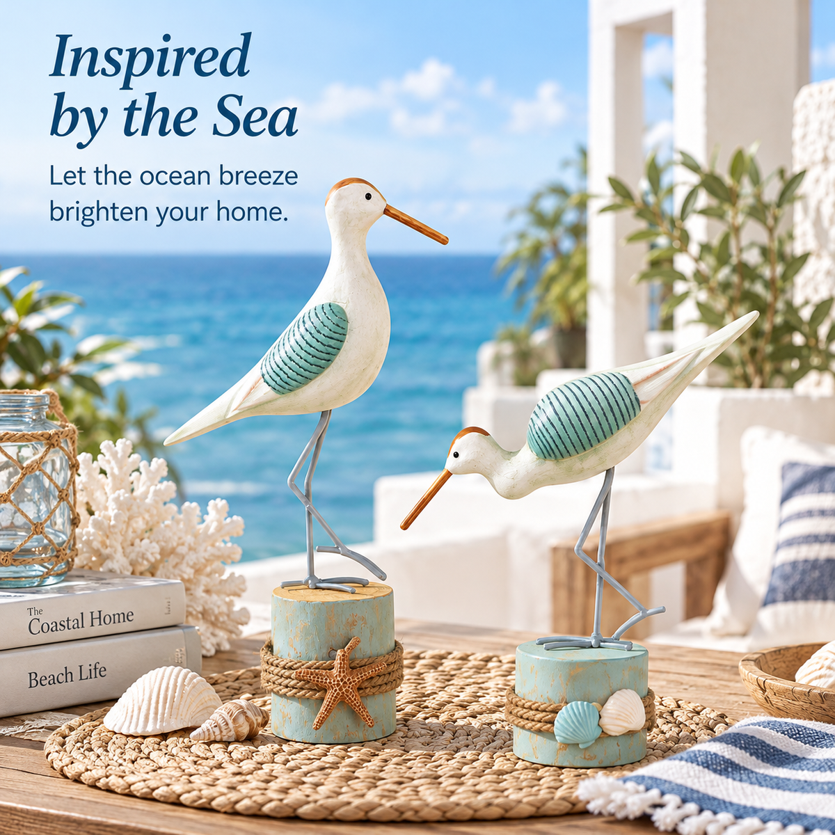 🌊 Coastal Shorebird Wooden Figurines – Rustic Beach House Decor