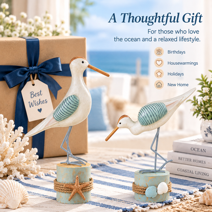 🌊 Coastal Shorebird Wooden Figurines – Rustic Beach House Decor