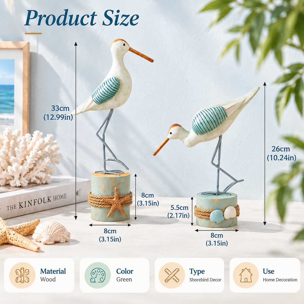 🌊 Coastal Shorebird Wooden Figurines – Rustic Beach House Decor